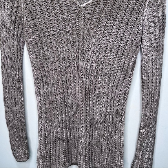 Tommy Bahama Tan Knit Linen Vneck Long Sleeve Shirt Size XS Neutral Classic - Picture 3 of 10